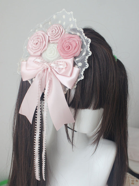 Lace Pink Rose Hair Polka-Dot Clip