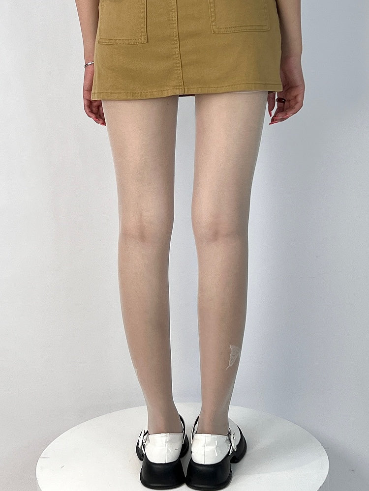 ブラック/ホワイト バタフライプリント タイツ