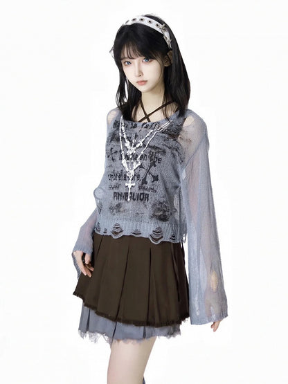 Hollow-out Sun Grey Cross Print Holes Coverup Distressed Protection