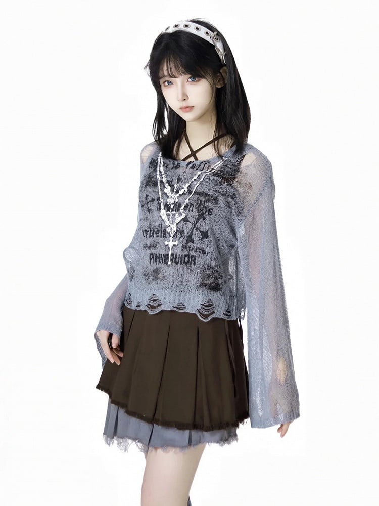 Rock mit ausgefranstem Saum, gestuft, grau, asymmetrisches Design und Colorblock, braun