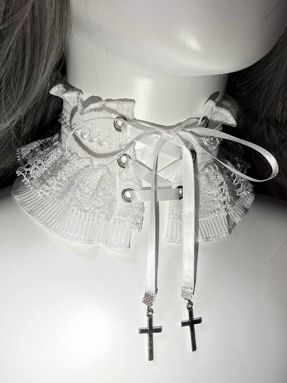 Dual Color Lace Strap Choker with Cross - Magic Diary