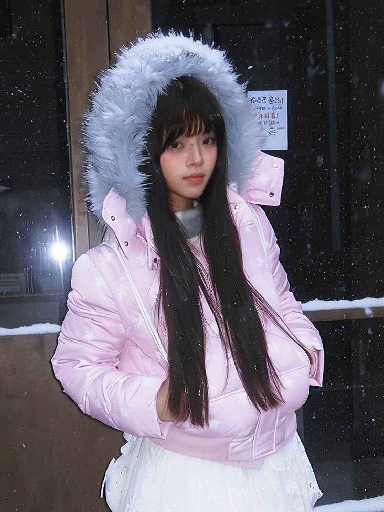 Detachable Jacket Trim Pink Daily Hood - Fur Hooded Winter Kawaii