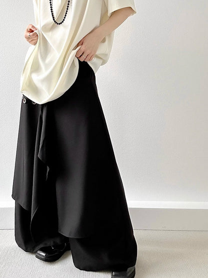 Wide-Leg Black Pants Avant-Garde with Draping Ouji Lolita