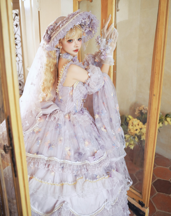 Sizes Accents Purple Available Length Gorgeous Lolita Hanayome Plus and with Hime Bead Dress Sequin Ankle