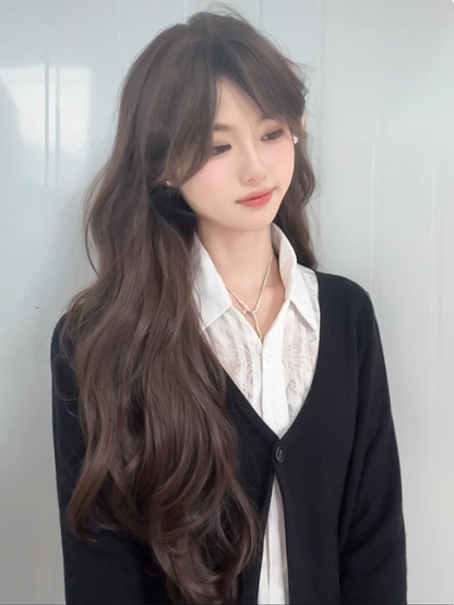 ウェーブ前髪ウィッグ 60cm ブラウン 長さ エアウィズ