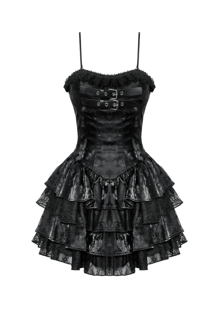 Black Sleeveless Ruffled Party Slip Dress Punk Graduation