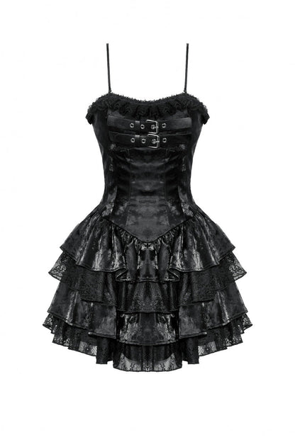 Black Sleeveless Ruffled Party Slip Dress Punk Graduation