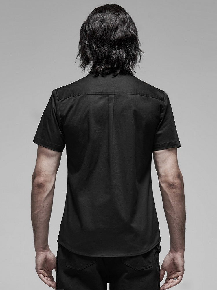 Shirt Punk Metal Black Men's Button