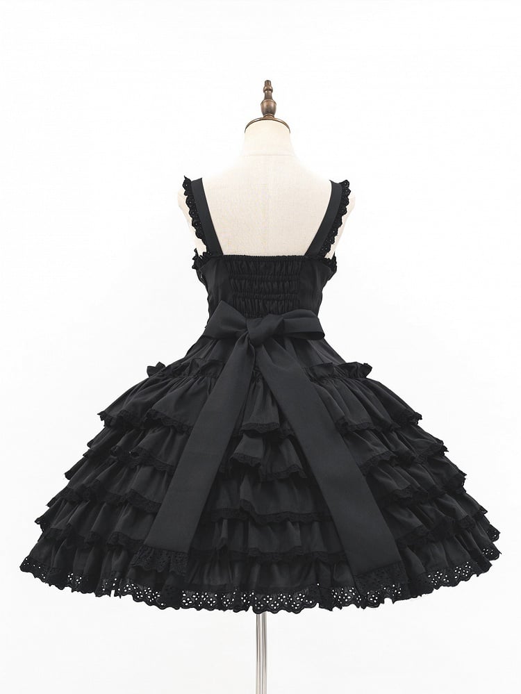 Gothic Tiered Bow Black Accents Lolita with Ruffles Dress