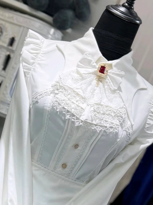 White Cross Rhinestone with Charm Tie Gothic Bow Jabot Blood-Red