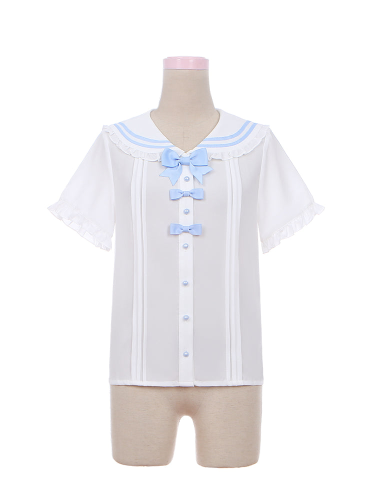Puppy's Glory Sailor Collar Bowknot Details Blouse