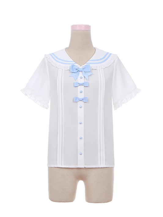 Puppy's Glory Sailor Collar Bowknot Details Blouse