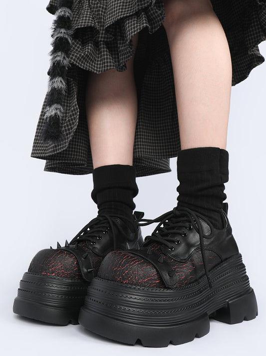 Gothic Closure Red Lace-up Shoes Stud Platform Style Detailing Cone Black in -
