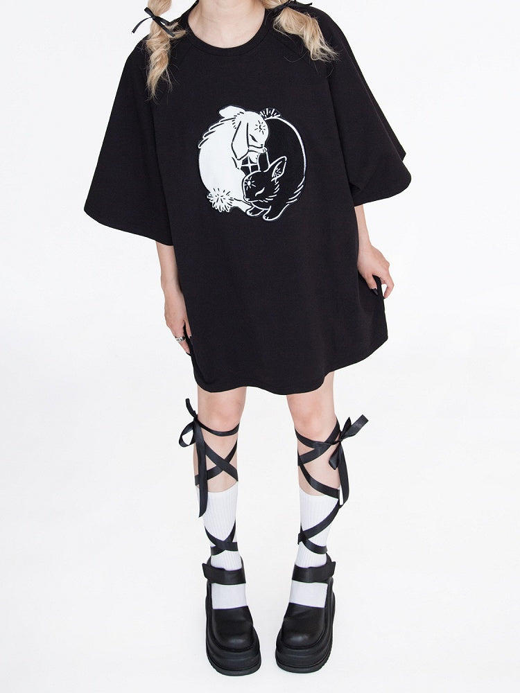 ブラックバニー刺繍オーバーサイズTシャツ