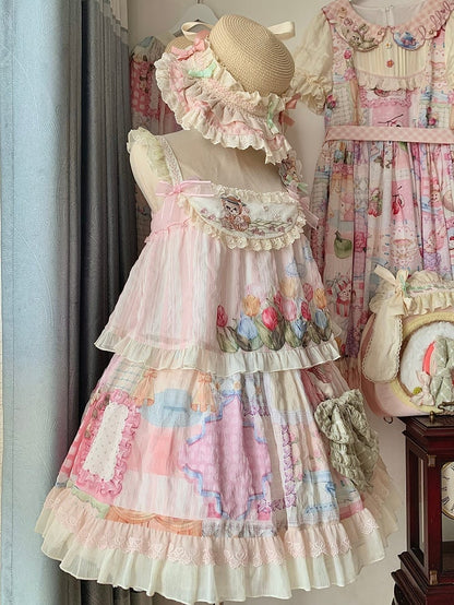 Bunny Embroidery Light Pink Sweet Tulip Top