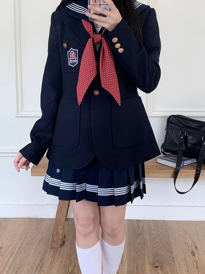 JK制服ブレザー ネイビーブルー ノッチカラー プレッピー