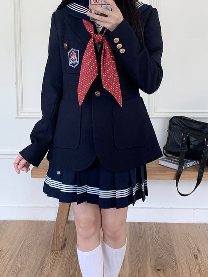 JK制服ブレザー ネイビーブルー ノッチカラー プレッピー