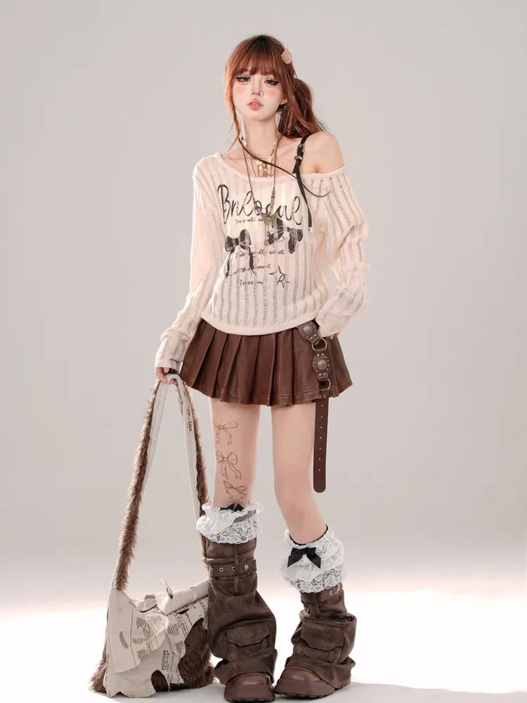 バックルプリーツストラップスカート ブラック/ブラウン