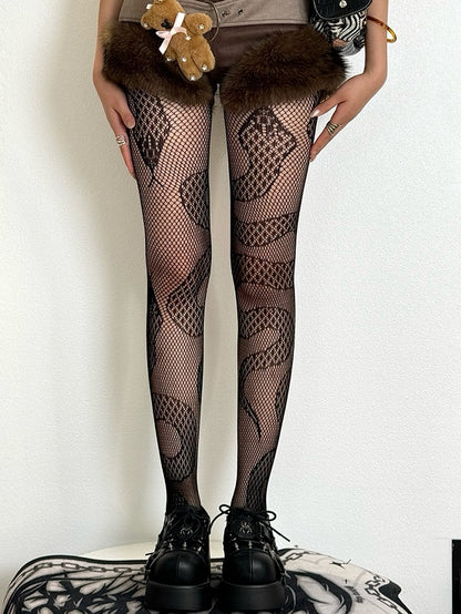 Strumpfhose Schwarz/Rot/Weiß Schlangenmuster Y2K