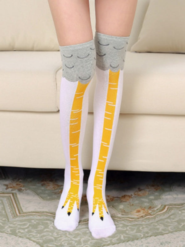 Stockings Design Knee Claw Black/White/Rose Over Funny Chicken Pink