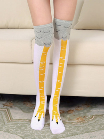 Stockings Design Knee Claw Black/White/Rose Over Funny Chicken Pink