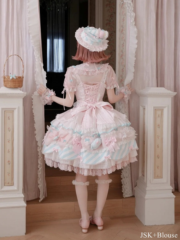 Pink & Blue Sweet Candy-themed Lolita JSK Dress - Meng Fu Zi