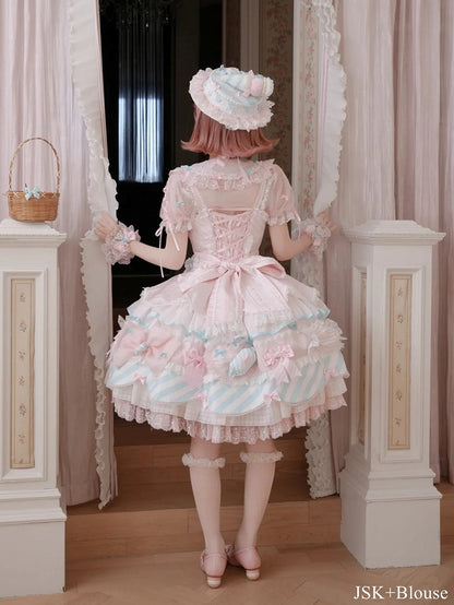 Pink Lace Trimmed Peter Pan Collar Sweet Lolita Sheer Blouse with Bows - Meng Fu Zi
