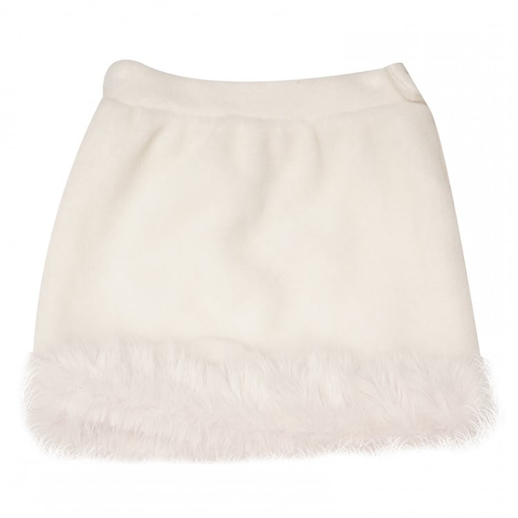 Cozy Plush-Trimmed Skirt with Pom-Pom Detailing Blue/White