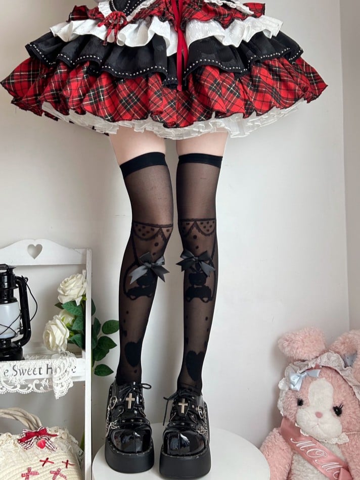 Options and Color Semi-sheer Print Stockings Heart 4 Bear