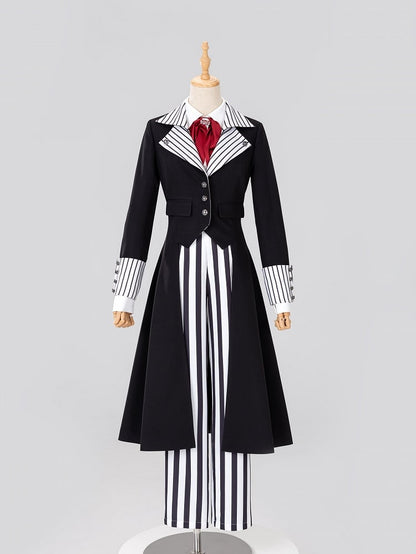 Striped Lapel Tailcoat with Clown Motif Black Accents - DevilInspired Exclusive Collection