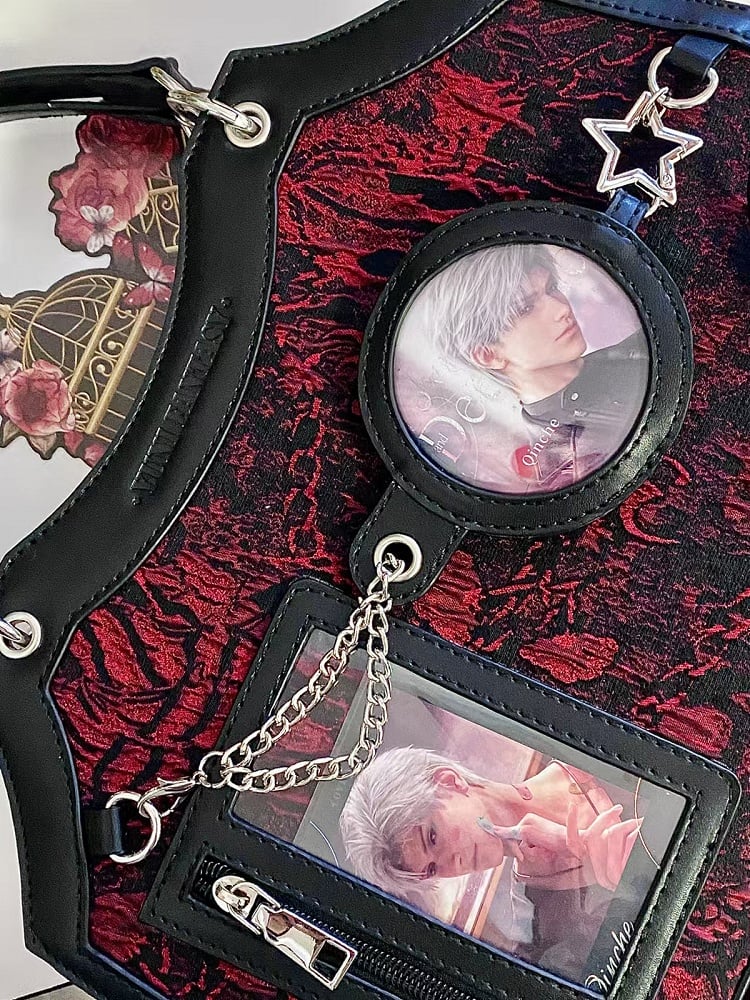 Black & Red Snake Scale PU Ita Shoulder Bag