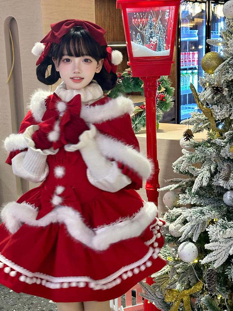 Christmas Red Cape with White Plush Trim