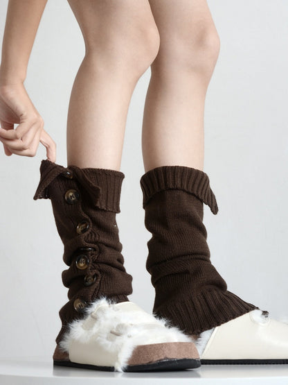 Knitted Split 6 Colors Warmers Leg Design Button