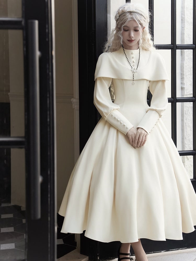 Beiges Cape Elegantes Langarmkleid Lolitakleid