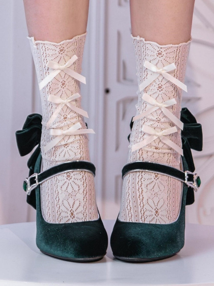Elegant Lolita Pointed Toe Rhinestone Pendant High Heel with Crystal and Bow - In My Name