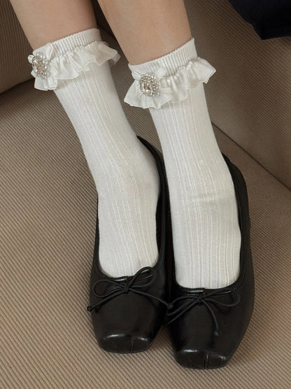 with Cuff Ruffled Socks Ribbed Accents Jewel