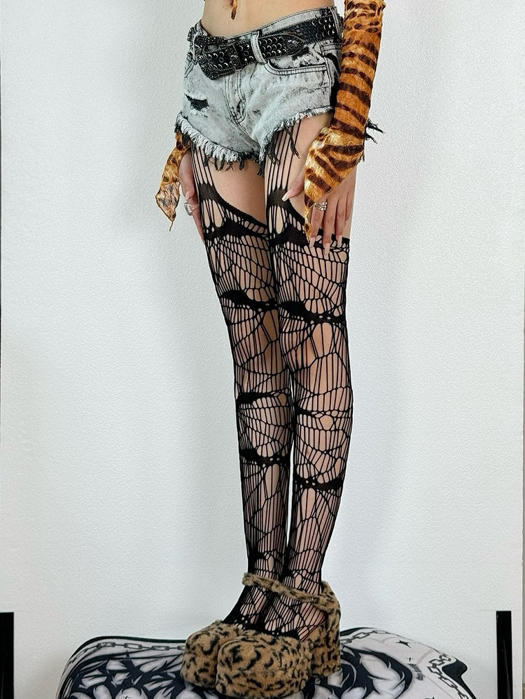 Strumpfhosen Design Y2K Cut-out Strapse Schwarz/Weiß