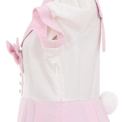 Pleat Bowknot Ears Bunny Collar Sailor Dress Pink Cute and White Box Skirt