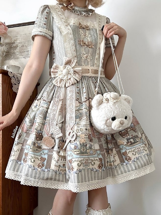 Plush Crossbody Bear Lolita Bag Teddy Face Brown/Pink/White