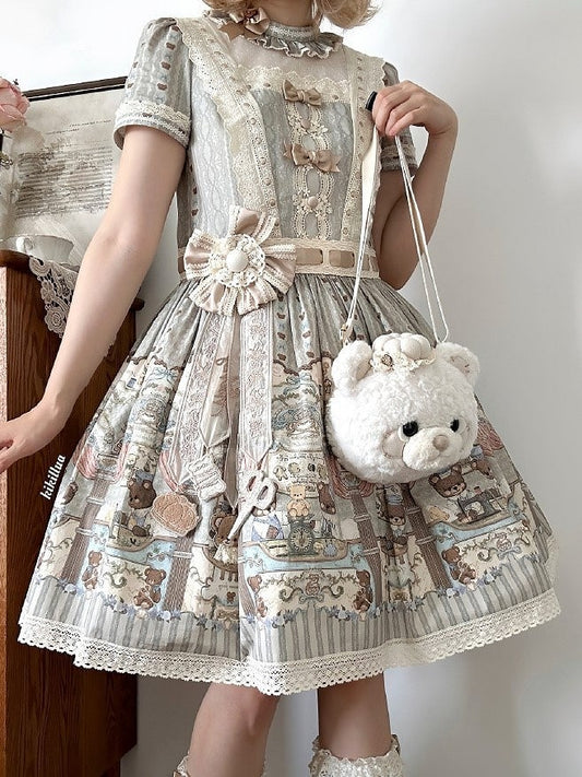 Plush Crossbody Bear Lolita Bag Teddy Face Brown/Pink/White