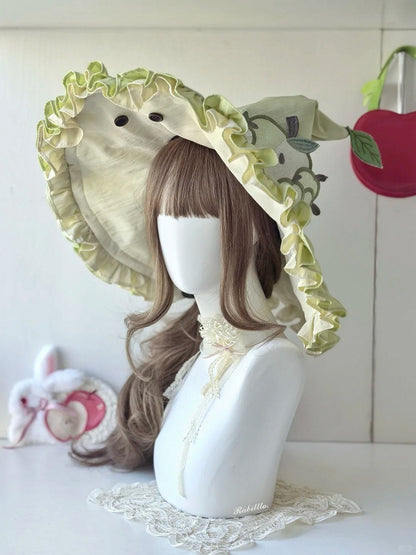 Red/Green Apple Lolita Witch Hat with Ruffled Trim