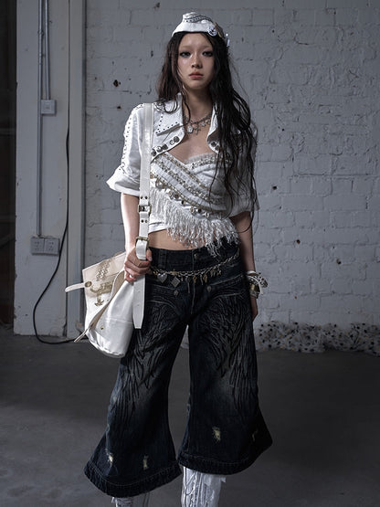 エンジェルブルー/イエロー フェードウォッシュ ディストレストホールズ