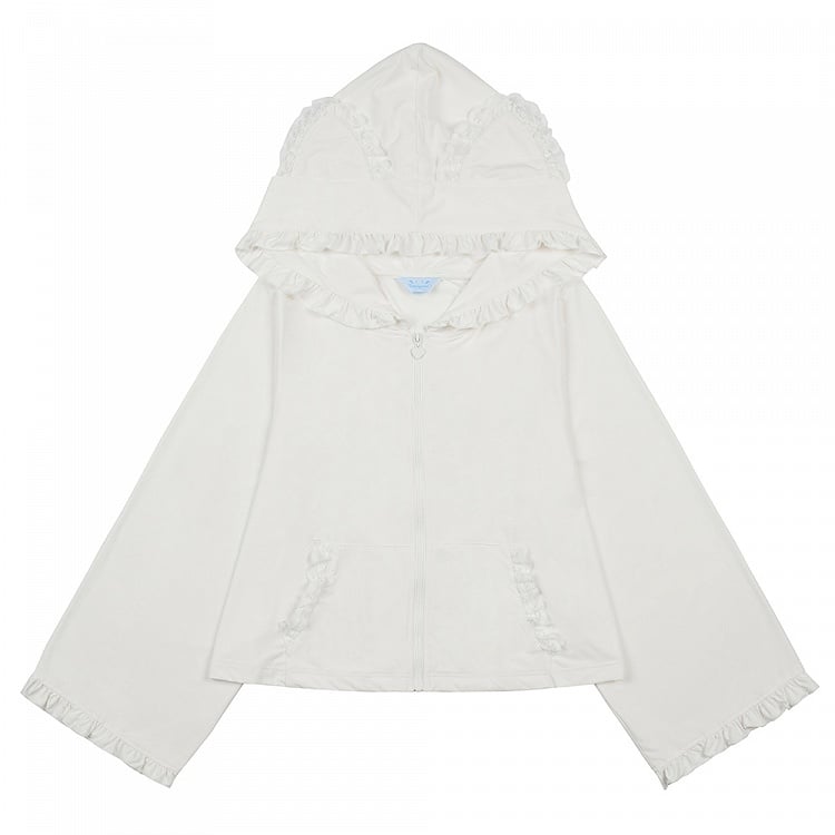 Weißes Spitzen-Sonnenschutz-Top mit Katzenohren