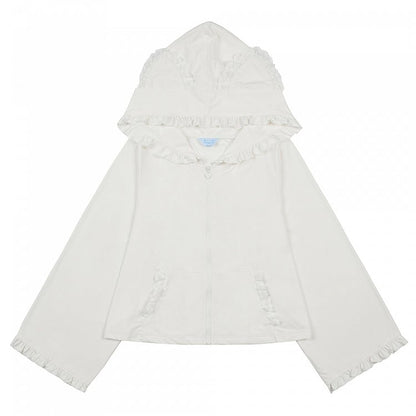 Weißes Spitzen-Sonnenschutz-Top mit Katzenohren