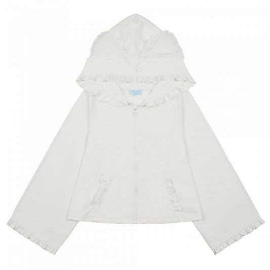 Weißes Spitzen-Sonnenschutz-Top mit Katzenohren