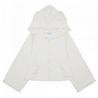 Jirai Kei Sleeves with White/Black/Blue/Pink/Gray Hooded in Baggy Kitty-Ear Long Jacket