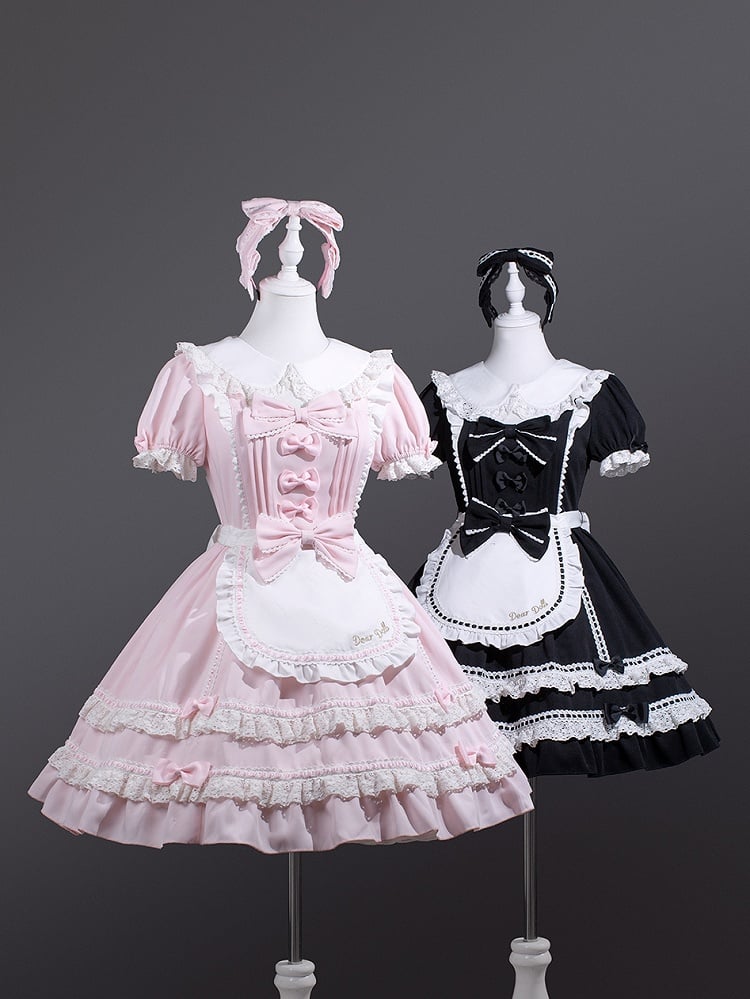 Lolita-Kleid, ein altes schwarzes Peter-Pan-Kragen, Schleife, Akzente, Schulstück