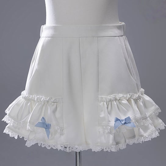 White Landmine Dress Blue Matching Shorts Plush Set Bunny Bow Ear Brooch Style Full Cape Lace +