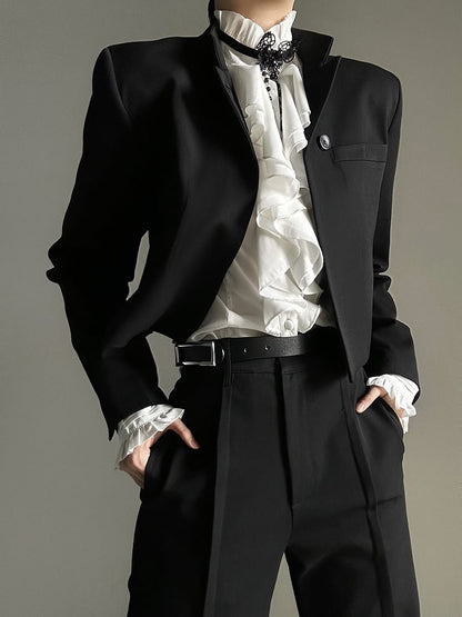 Buttons Ouji with Blazer Lolita Notched Black Crop Collar Single-Breasted
