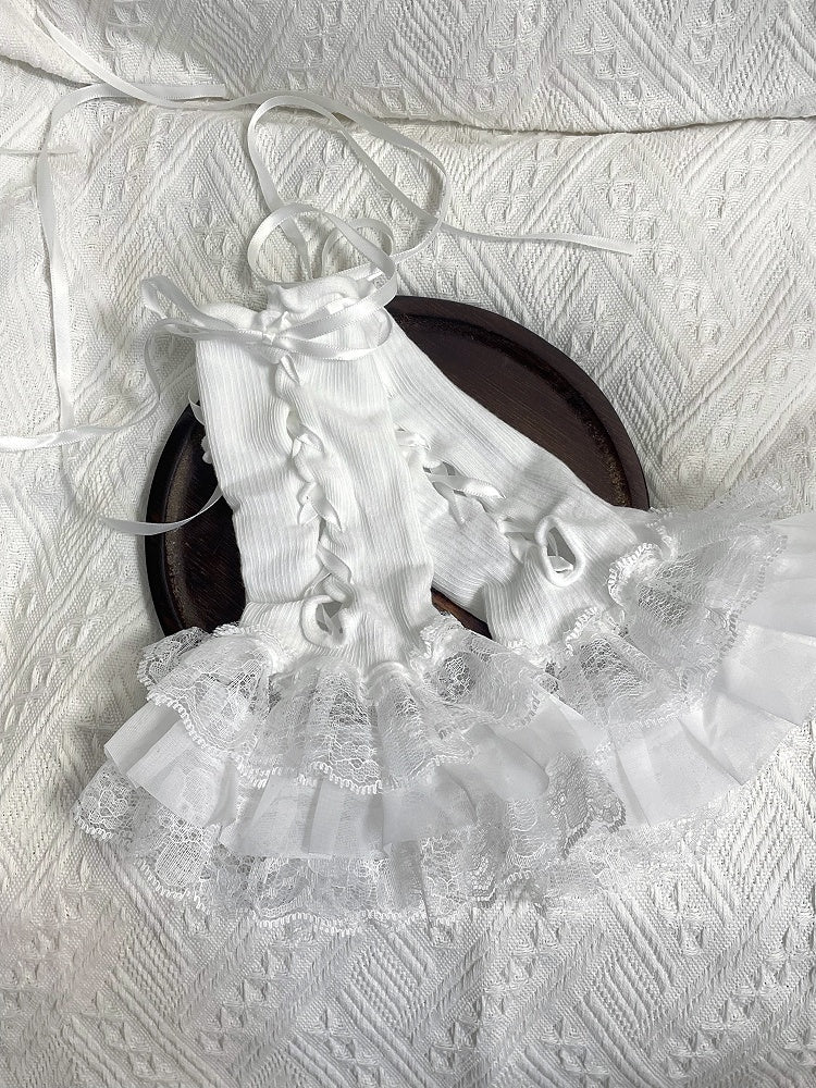 Lace-Up Style Lolita Cuffs Black Wrist Colors: Ruffled (2